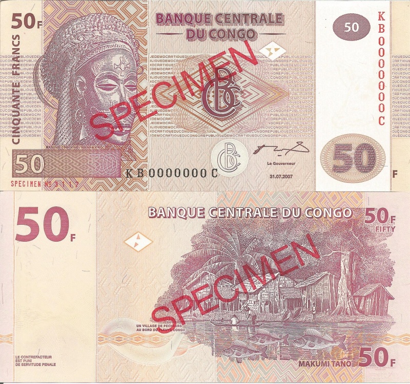 Congo D.R. Pdr97s(U) 50 Francs (Specimen)