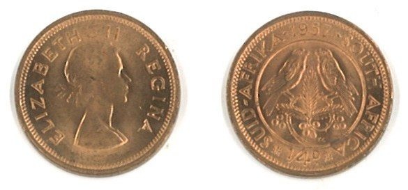 South Africa Km44-1957(U) 1/4 Penny (Farthing) – 1957