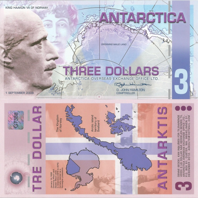 Antarctica P26(U) 3 Dollars – Polymer (Plastic), (Private Issue,Non Government)