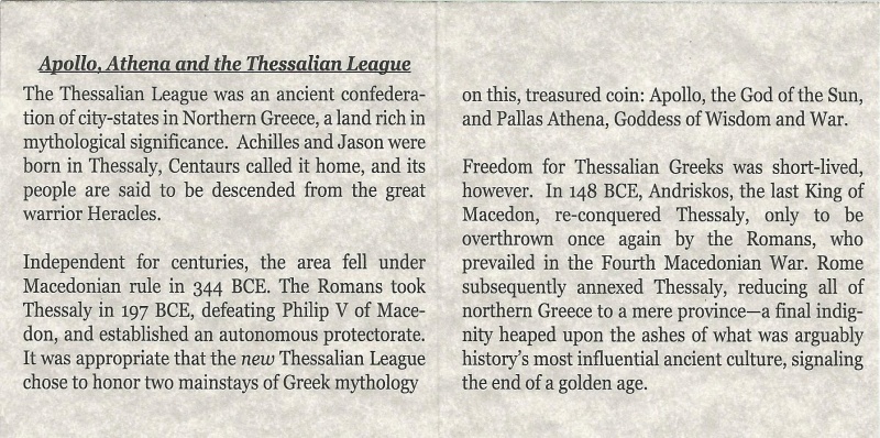 The Last Coins Of Ancient Greece Box: The Thessalian League With Coin Of Apollo/Athena (One-Coin Box)
