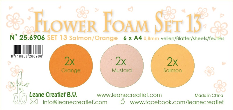 Flower Foam Set 13, 6 Sheets A4 3X2 Salmon-Orange Colours