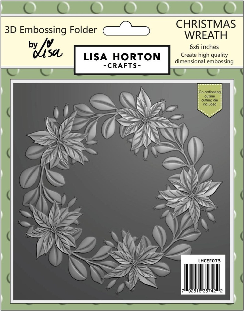 Lisa Horton 3D Embossing Folder 6X6 With Cutting Die - Christmas Wreath