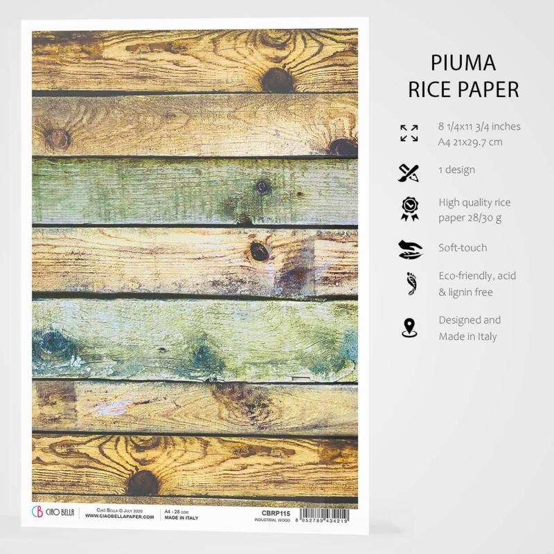 Ciao Bella Rice Paper A4 Industrial Wood