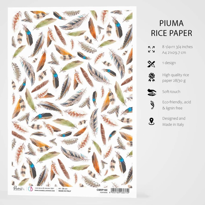 Ciao Bella Rice Paper A4 Feathers