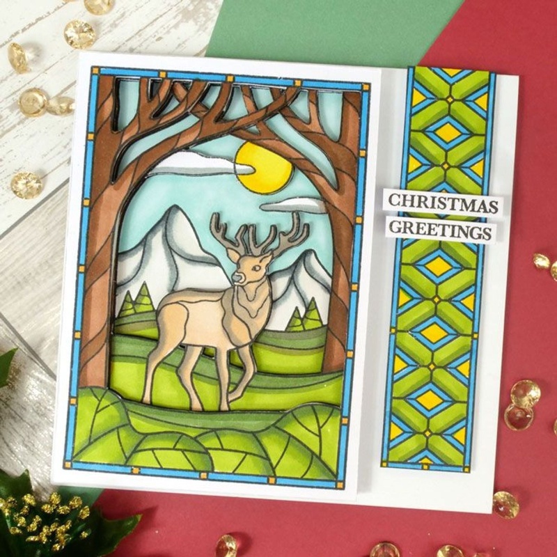 For The Love Of Stamps - A Stained Glass Christmas - Wintry Reindeer