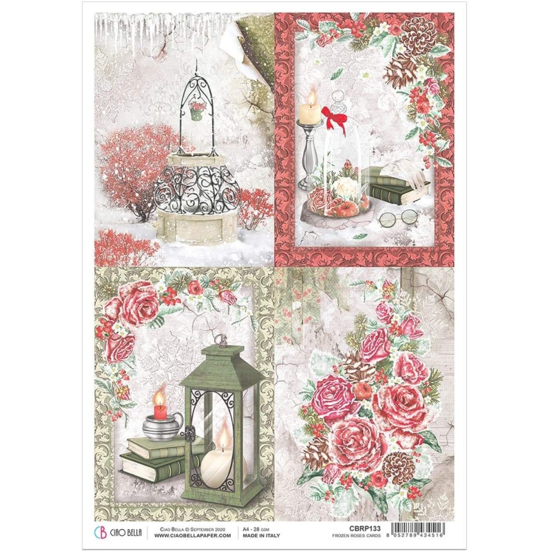Ciao Bella Rice Paper A4 Frozen Roses Cards