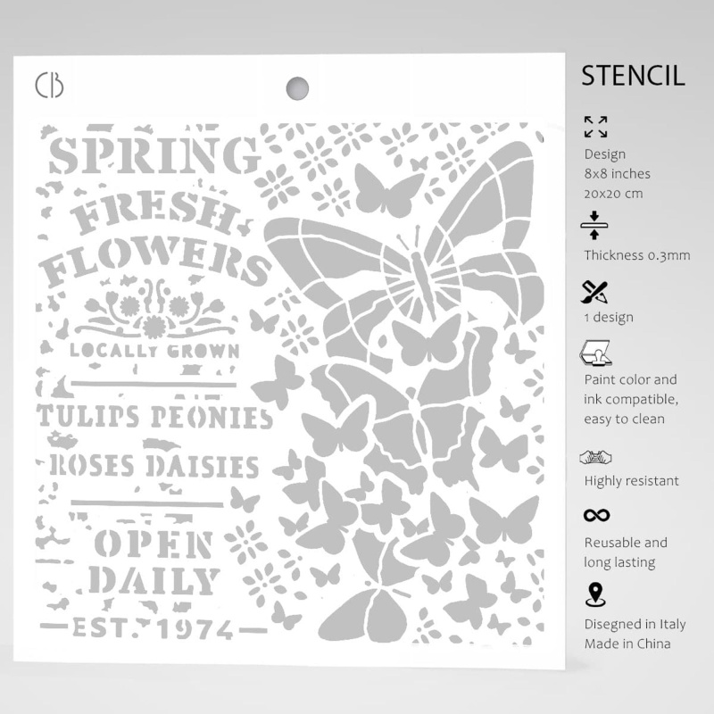 Ciao Bella Texture Stencil 8X8 Spring Fresh Flowers