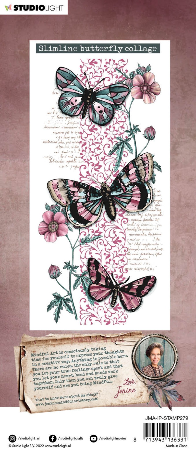 Jma Clear Stamp Slimline Butterfly Collage Inner Peace 105X210x3mm 1 Pc Nr.279