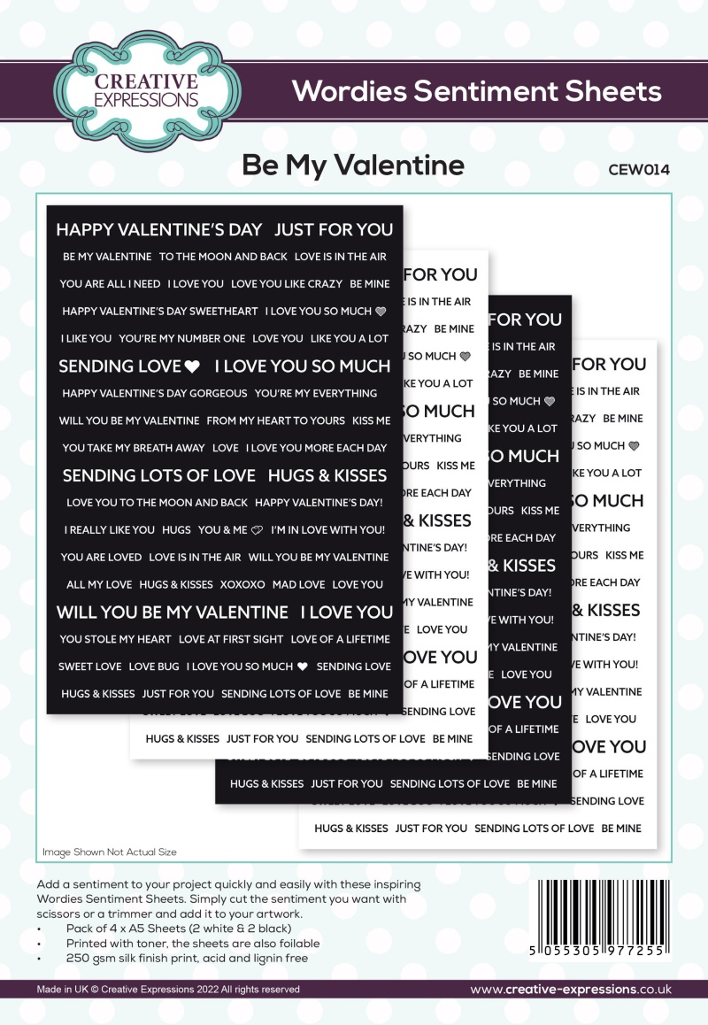 Creative Expressions Wordies Sentiment Sheets - Be My Valentine 4 Pk 6 In X 8 In