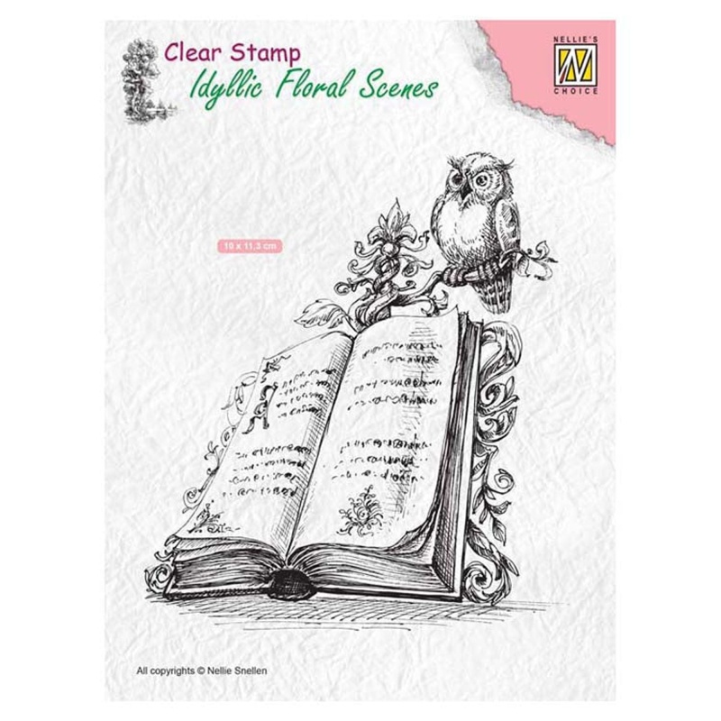 Nellie's Choice Clear Stamp Idyllic Floral Scenes - Book With Owl