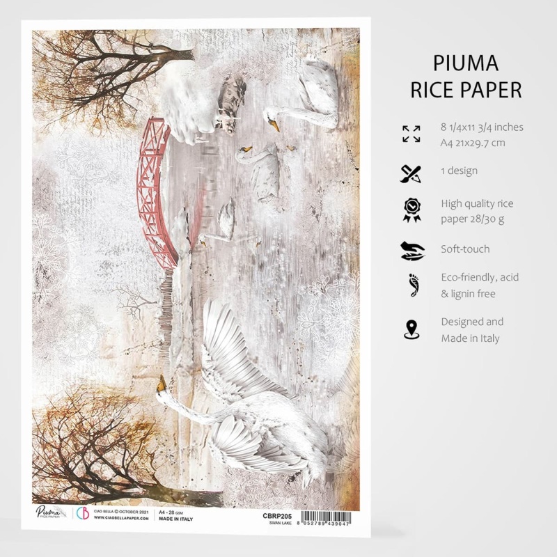Ciao Bella Rice Paper A4 Swan Lake