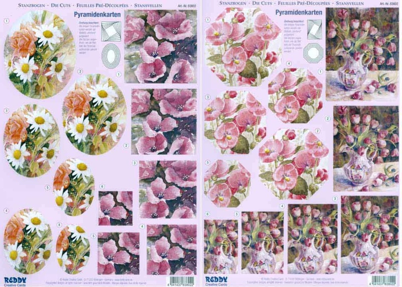 3D Precut - Dark Pink Flowers-2 Sheets