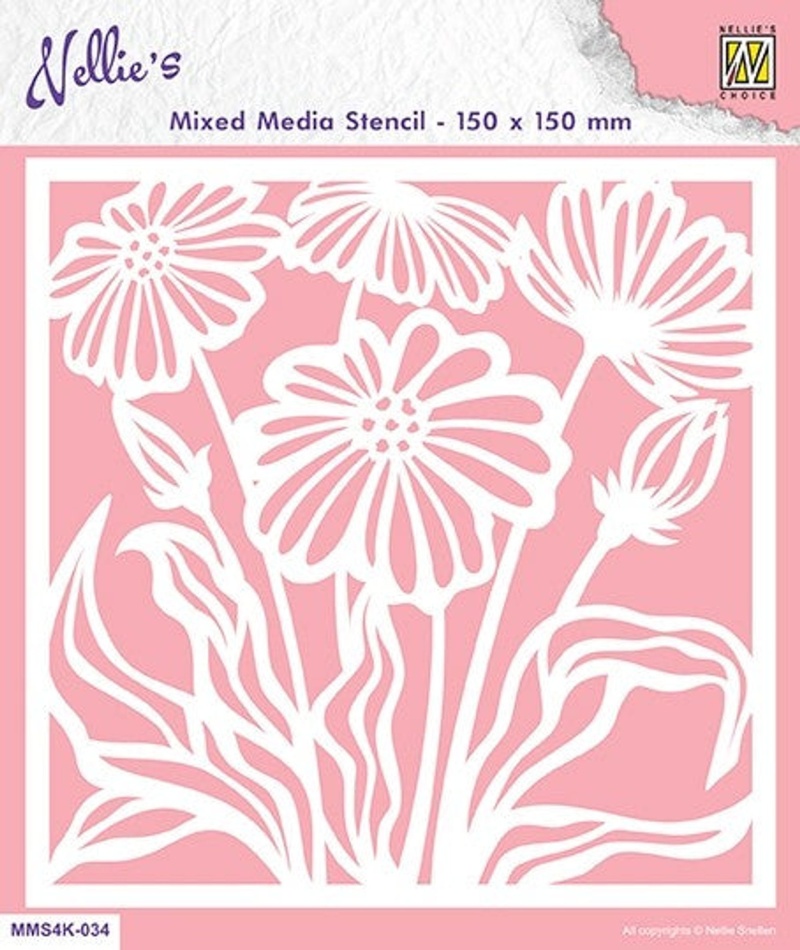 Nellie's Choice Mixed Media Stencil Square Size - Flowers-1