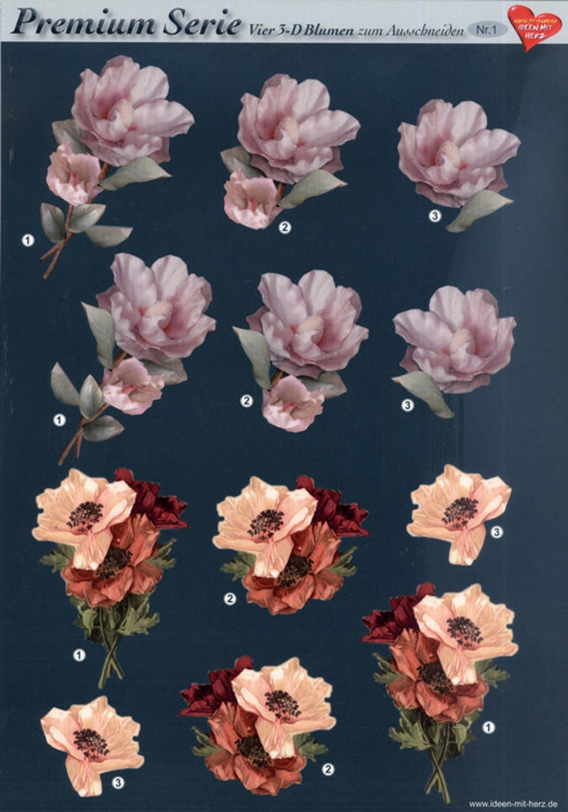 3D Premiumserie, 6 Pcs Flowers 01 Cutting Sheets