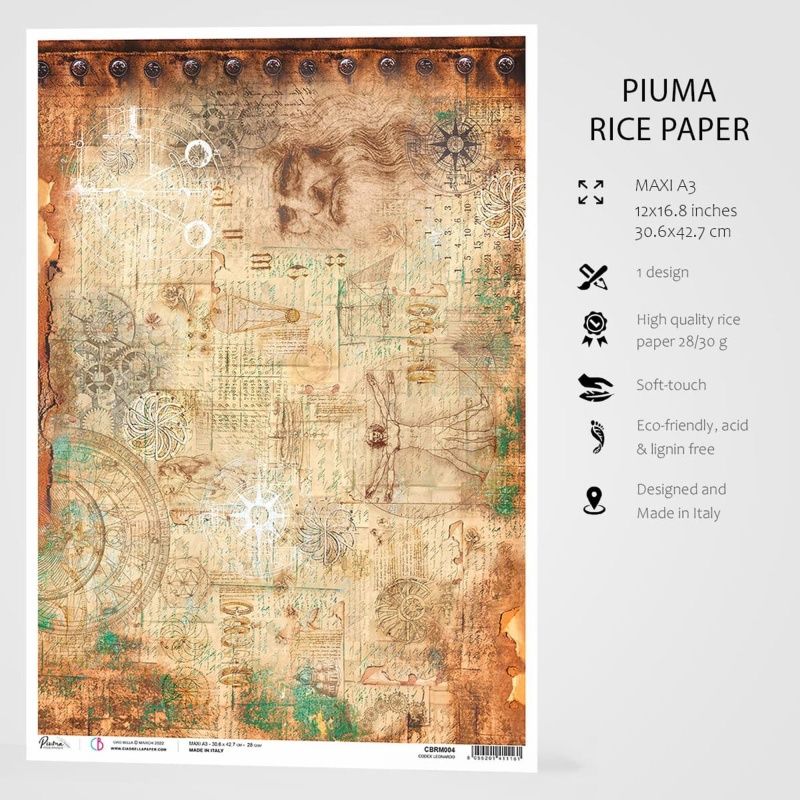 Ciao Bella Rice Paper A3 Codex Leonardo - 3 Sheets