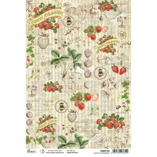 Ciao Bella Rice Paper A4 Country Strawberries