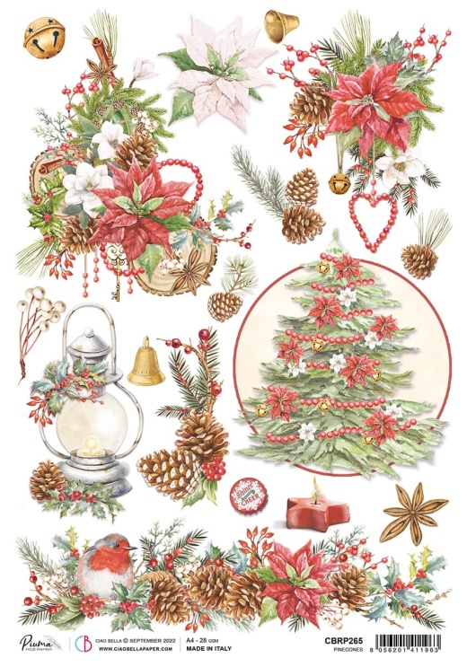 Ciao Bella Rice Paper A4 Piuma Pinecones - 5 Sheets