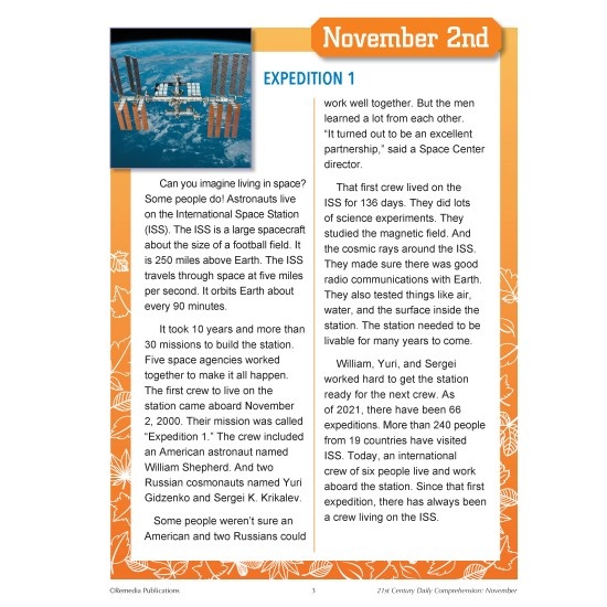 November Daily Comprehension - 21St Century