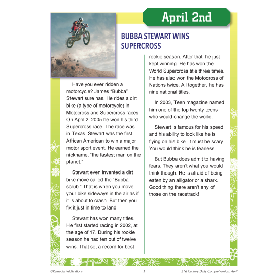 21St Century April Daily Comprehension: High Interest Reading Activities