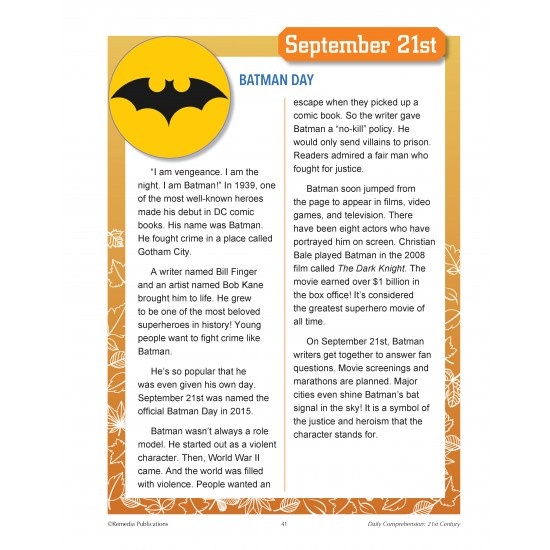 September Daily Comprehension - 21St Century