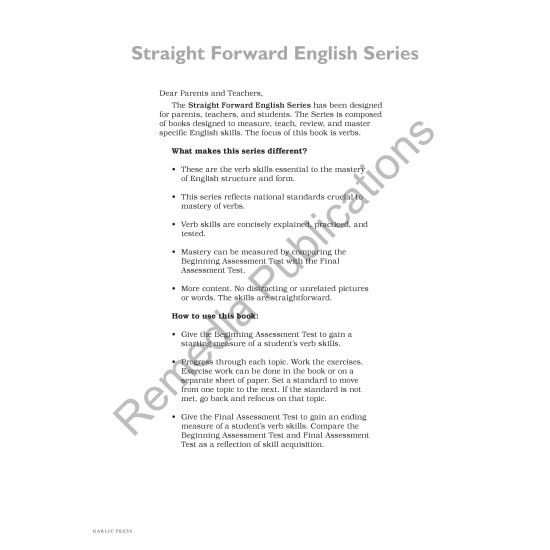 Verbs: Straight Forward English Language Arts Series