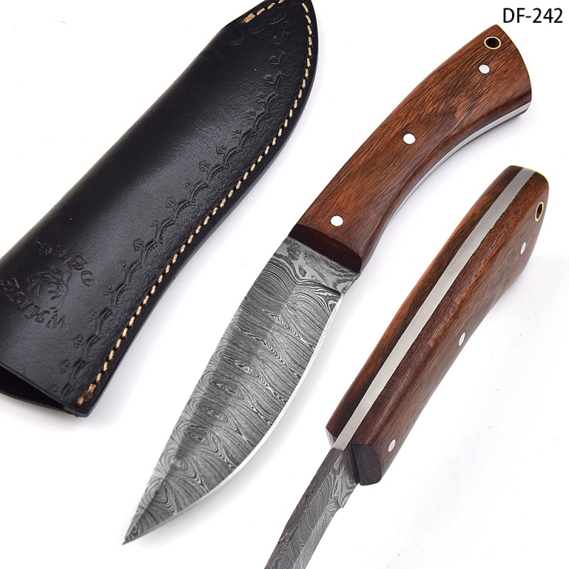 White Deer Damascus Hand Forge Curved Skinner Hunter Knife Cocobolo Wood Handle