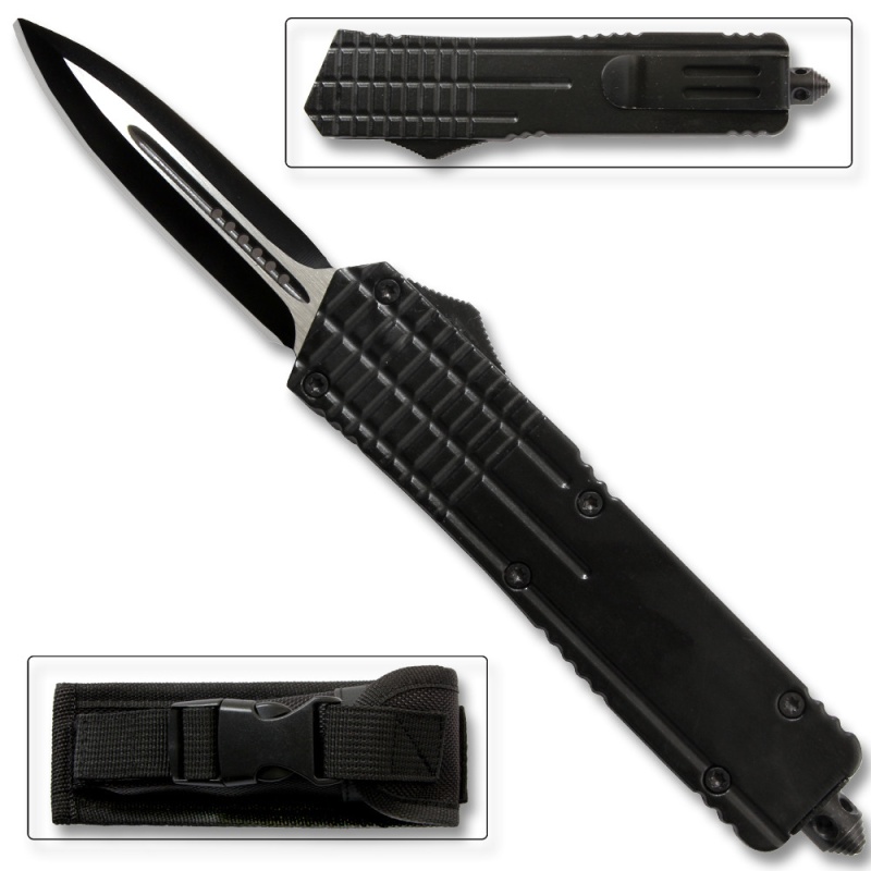 Black Spear Point Otf Out The Front Assisted Open Tactical Glass Breaker Black Handle