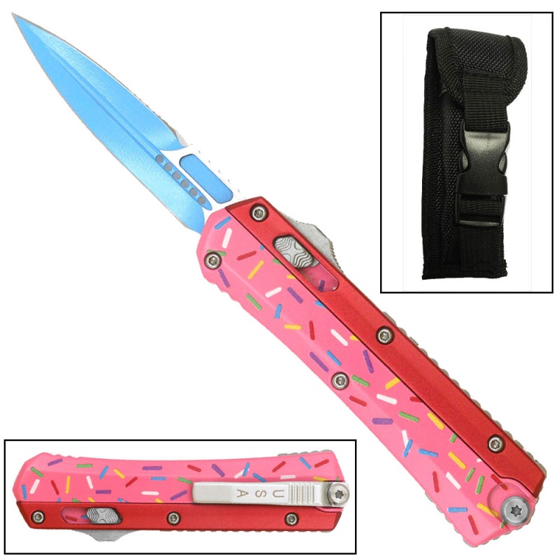 Double Edge OTF Knife with Rainbow Blade