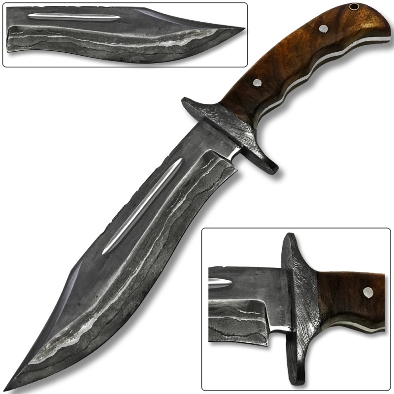 San Mai White Deer Damascus Steel Bowie Knife