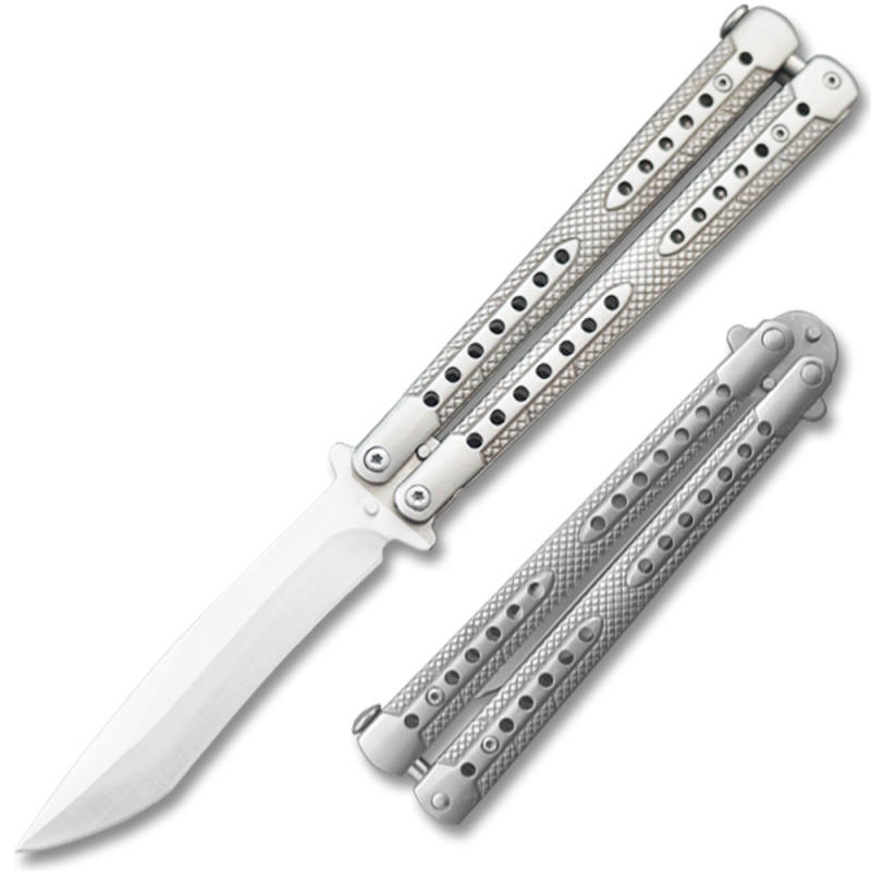 Swift Silver Balisong Two-Tone Titanium Coated Butterly Knife Curved Blade