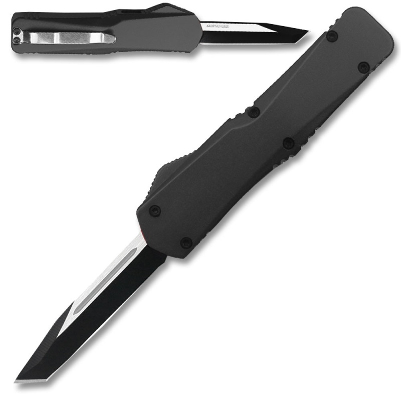 Electrifying California Legal Otf Dual Action Knife (Black) Tanto Blade
