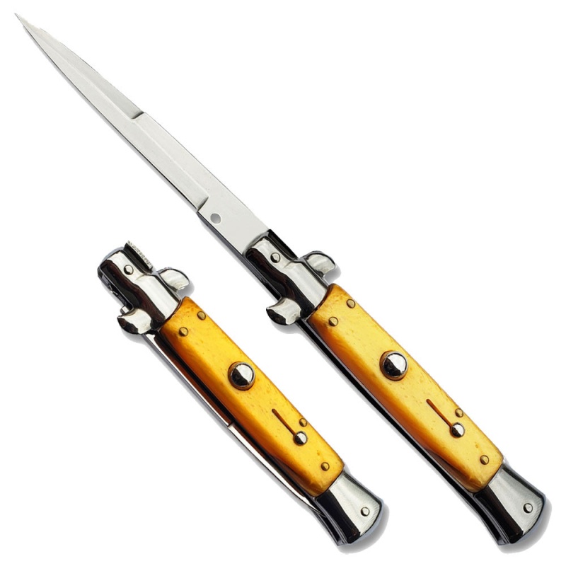 Gold Classic Stiletto Auto Knife Gold Color Handle