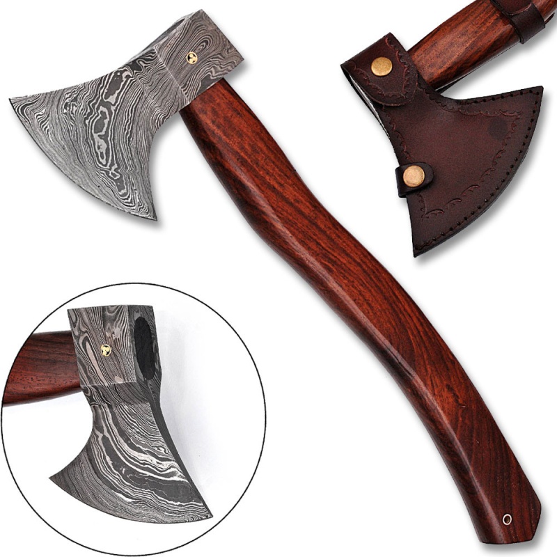 Hand-Forged Viking Axe with Damascus Steel Head and Cocobolo Handle