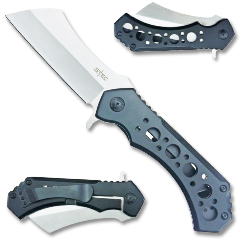 Ball Bearing Field Folding Cleaver Knife (4Mm Thick) Machine Black Silver Blade