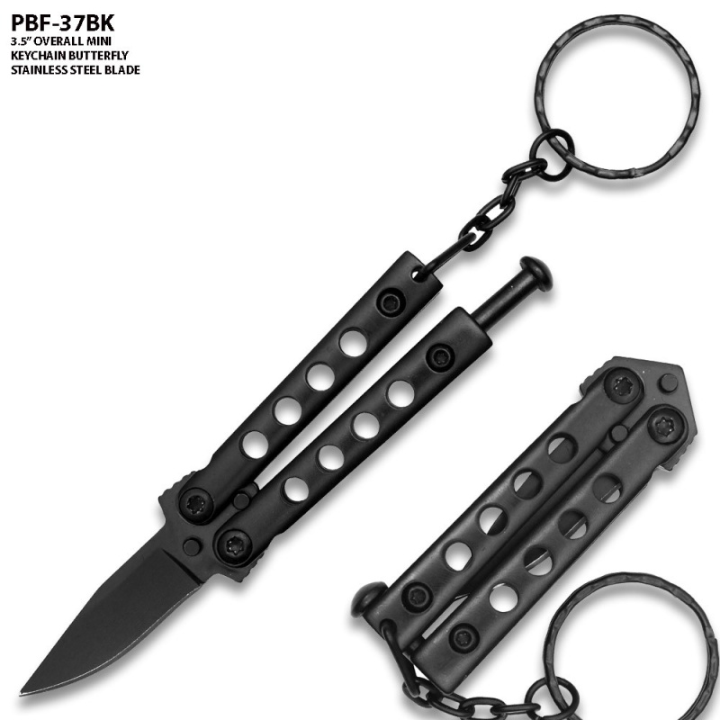 Mini Black Key Chain Butterfly Knife