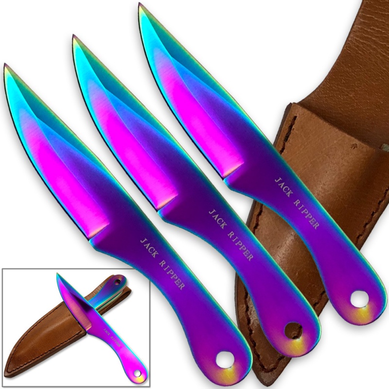 Jack Ripper Trinity Titanium Throwing Knives Set Coated Iridescent 6In 3Pcs Knife