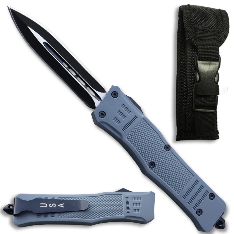 Spear Edge Grey Flagship Otf Knife Double Edge Blade
