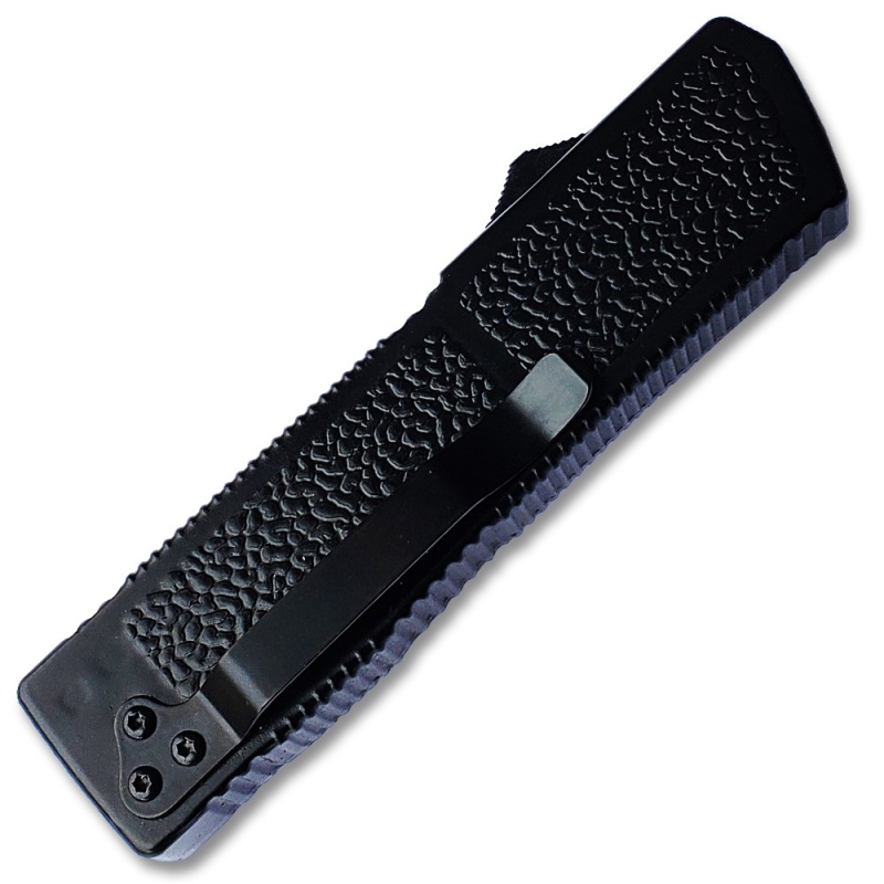 Lightning Black Handle Otf Automatic Silver Drop Point Blade
