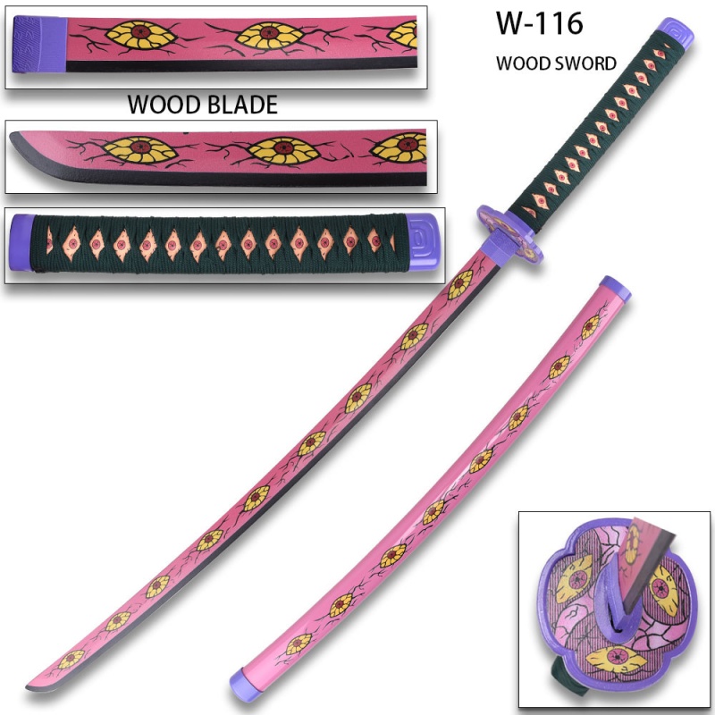 Anime Wood Sword Larmuroki Demon Slayer Pink Eyeballs Graphic Scabbard