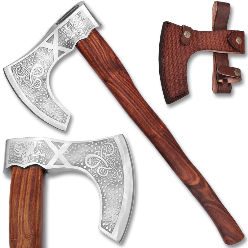 White Deer Custom Hand Forged Viking Sorcerer Fantasy Axe With Etched Carbon Steel Head