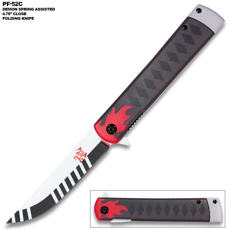 Demon Slayer - Tanjiro Kamado's Black Nichirin Style Spring Assisted Knife