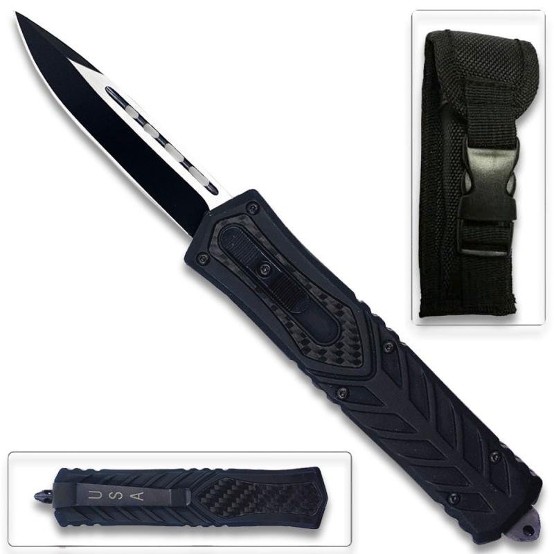 Large Carbon Fiber Drop Point Otf Knife