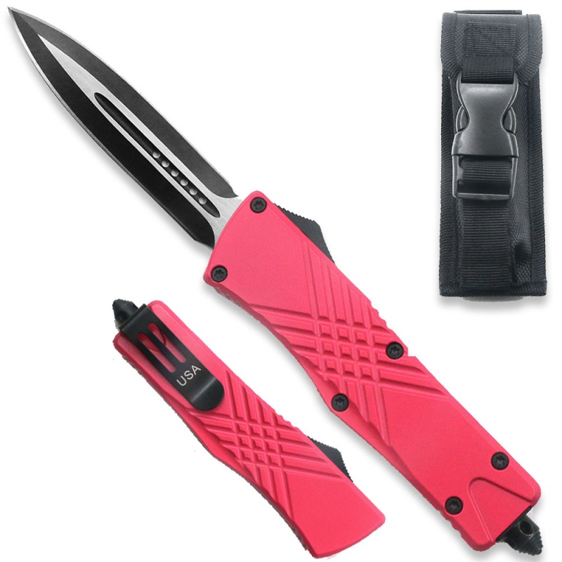 Pink Spear Point Otf Out The Front Assisted Open Tactical Glass Breaker