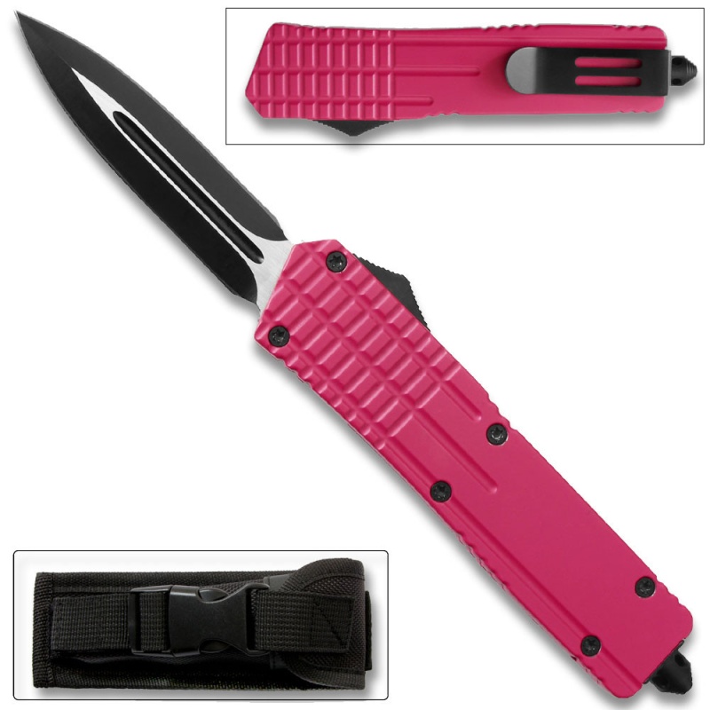 Pink Spear Point Otf Out The Front Assisted Open Tactical Glass Breaker Pink Handle