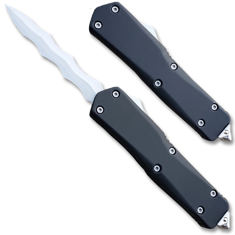 Otf Silver Kriss Double Edge Blade Knife Large Black Handle