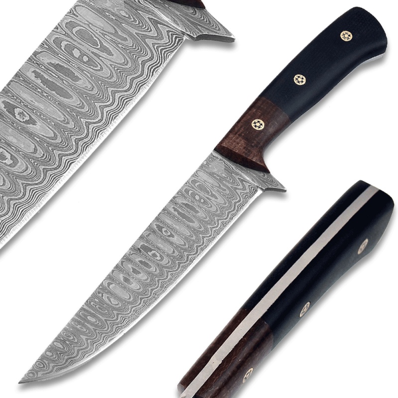 White Deer Custom Handmade Damascus Chef Knife Black And Brown Micarta Wood