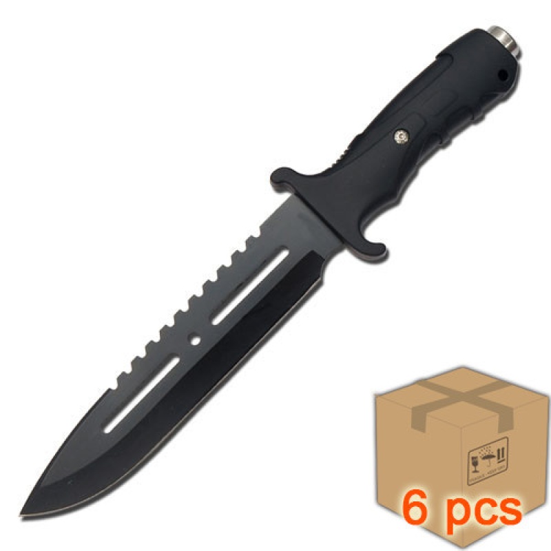 Case Of 6Pcs Ultimate Extractor Bowie Survival Knife Black With A Sheath
