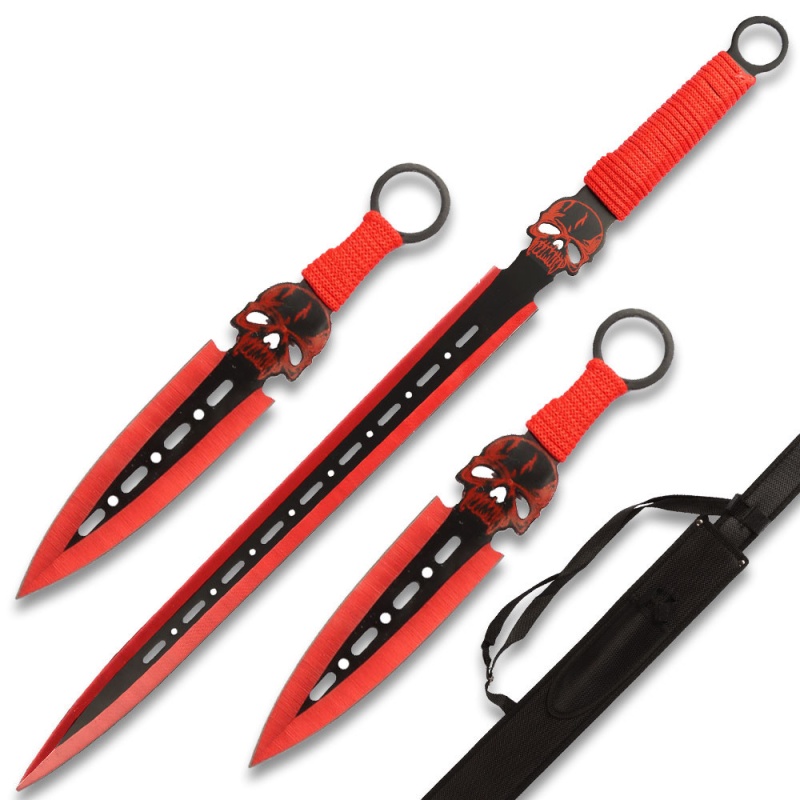 Red Demon Warrior Sword 26.5" Overall 2 Pcs Throwing Knife Set