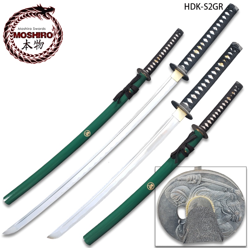 Moshirio Handmade 1045 Hc Two Piece Sword Set Green With Stand