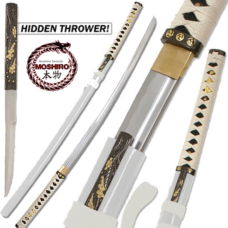 Moshiro- Zetsurin Sword W/ Knife Full Tang - White Saya